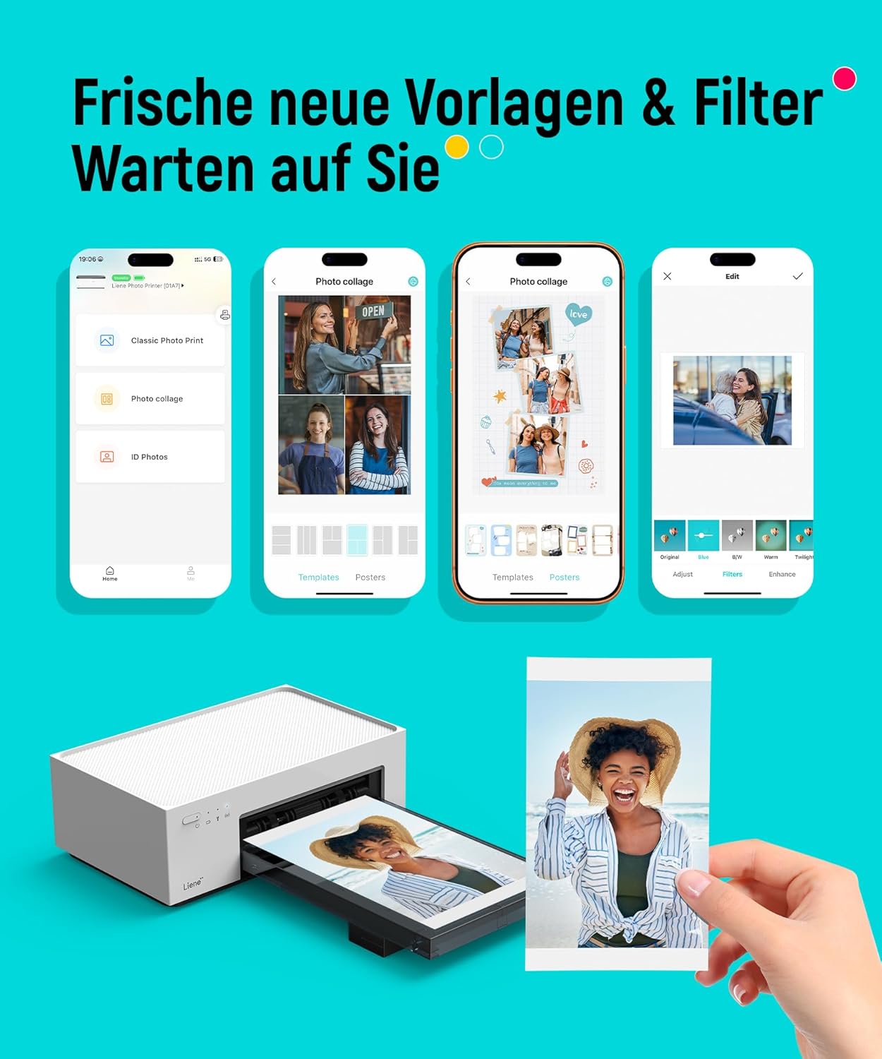 Liene Amber M200 Photo Printer Smartphone with Rechargeable Battery, WiFi, 10 x 15 cm, 20 Photo Papers and 1 Cartridge, 300 DPI Dye Sublimation Instant Image Printer, Mobile Phone Printer for Travel/Home Use – Bild 4