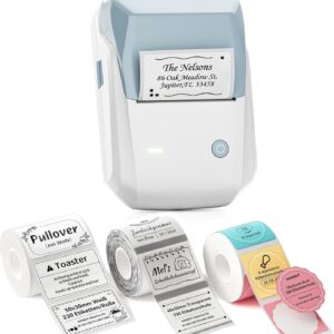 NIIMBOT B1 Label Printer with 3 Rolls Waterproof Labels Self-Adhesive Portable Label Device Bluetooth Label Printer Sticker Printer for School Supplies, Barcode, Address, Blue