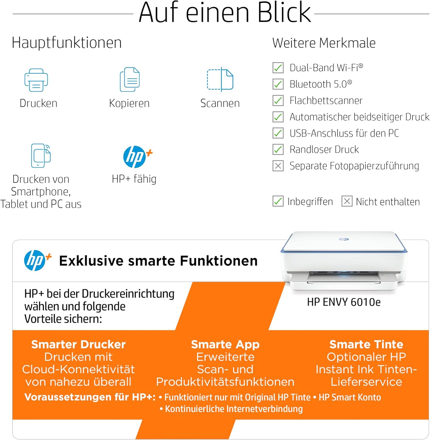 HP ENVY 6010e Multifunction Printer (HP+, Printer, Scanner, Copier, WiFi, Airprint) Includes 6 Months Instant Ink – Bild 2