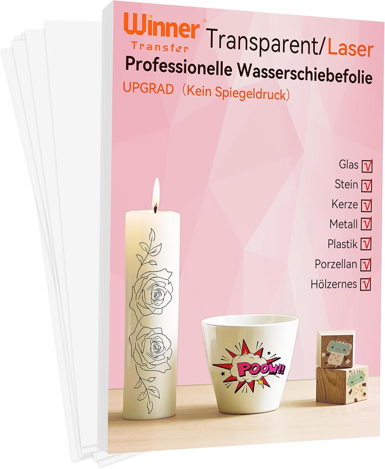 A4 x 10, laser water slide film (transparent), candle tattoos, water slide paper, water transfer film, for toy models, cups, ceramic, glass, plastic (D-WT-8-10-new)