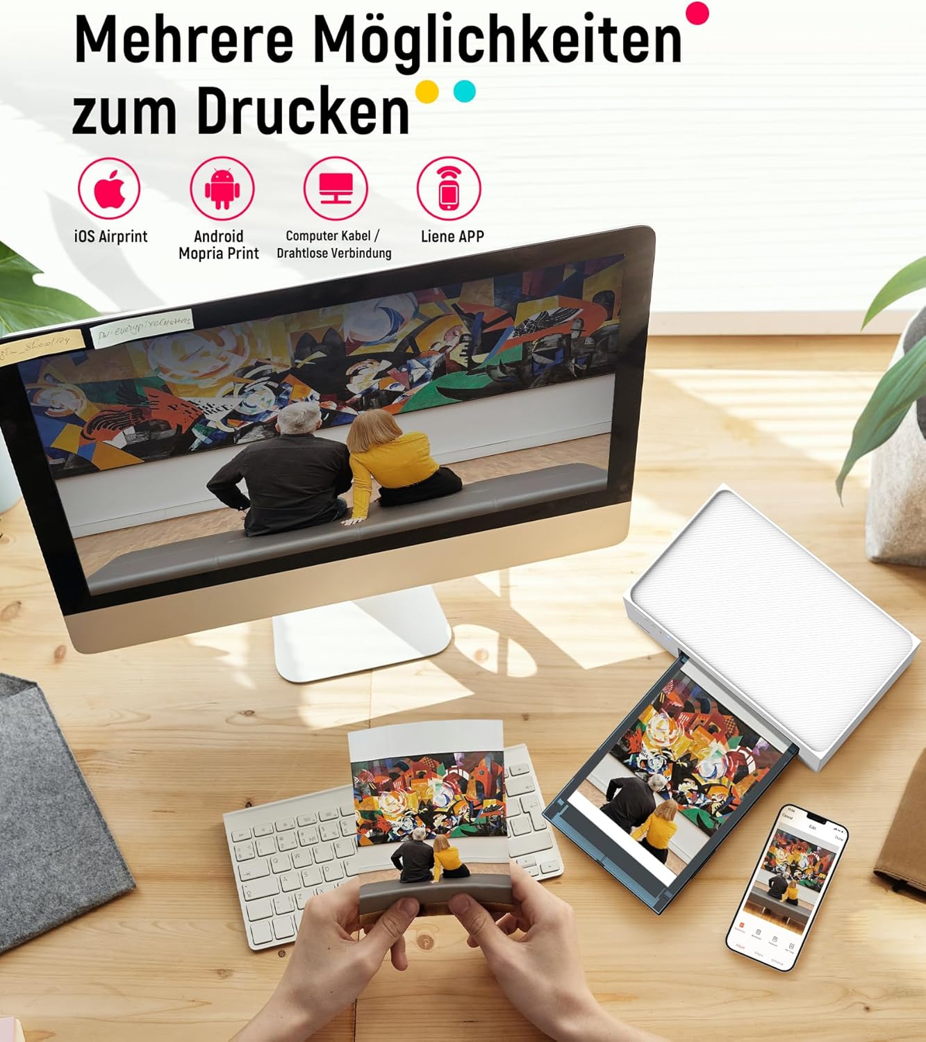 Liene Amber M200 Photo Printer Smartphone with Rechargeable Battery, WiFi, 10 x 15 cm, 20 Photo Papers and 1 Cartridge, 300 DPI Dye Sublimation Instant Image Printer, Mobile Phone Printer for Travel/Home Use – Bild 5
