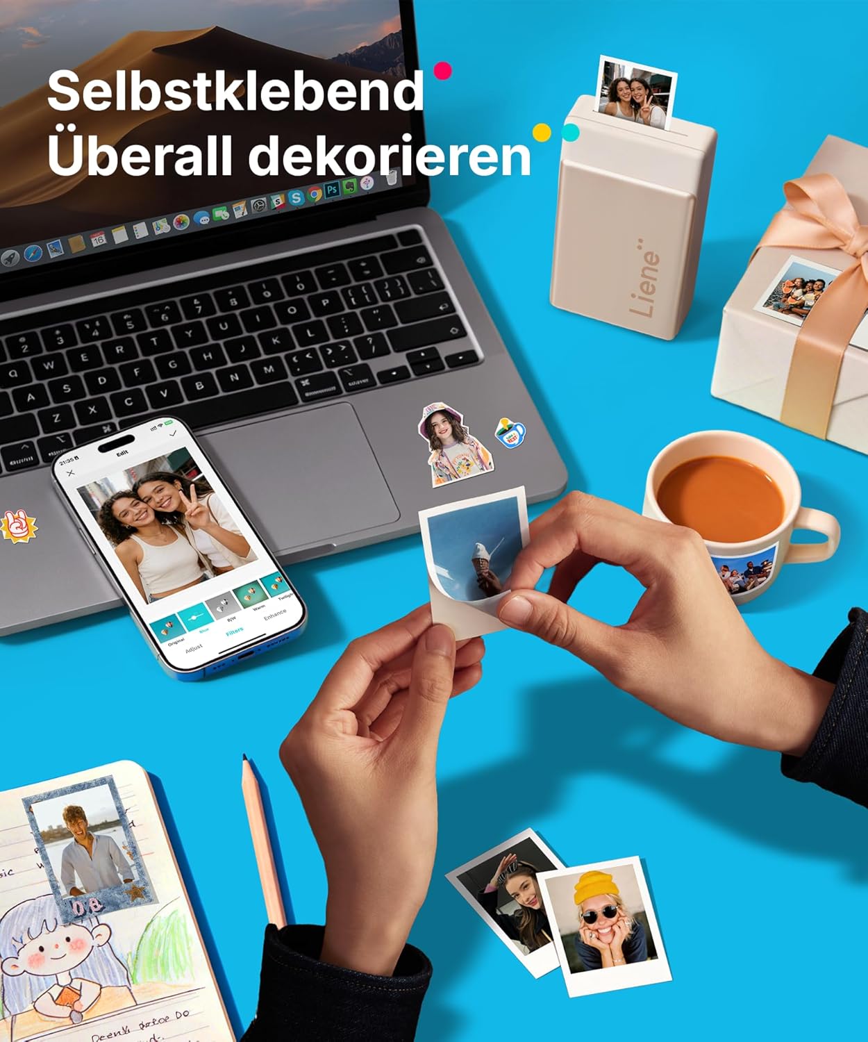 Liene Pearl N200 Pro Portable Mini Photo Printer with Dye Sublimation - Includes 10 Self Adhesive Photos (2x3") & Ribbon, Bluetooth, 300 DPI Instant Print Printer for iPhone & Android, Battery, Gold – Bild 4