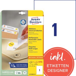Avery Zweckform L4735REV Universal Labels (25 A4 Removable Labels 210 x 297 mm 25 Sheets White