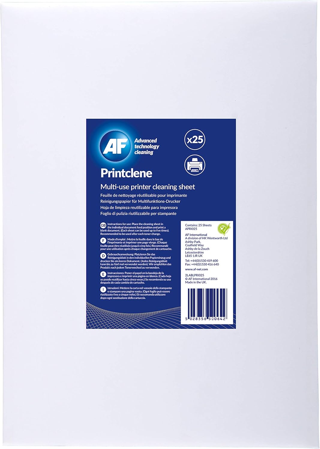 AF PRI025 PRINTCLENE 25 sheets laser printer & FAX cleaning