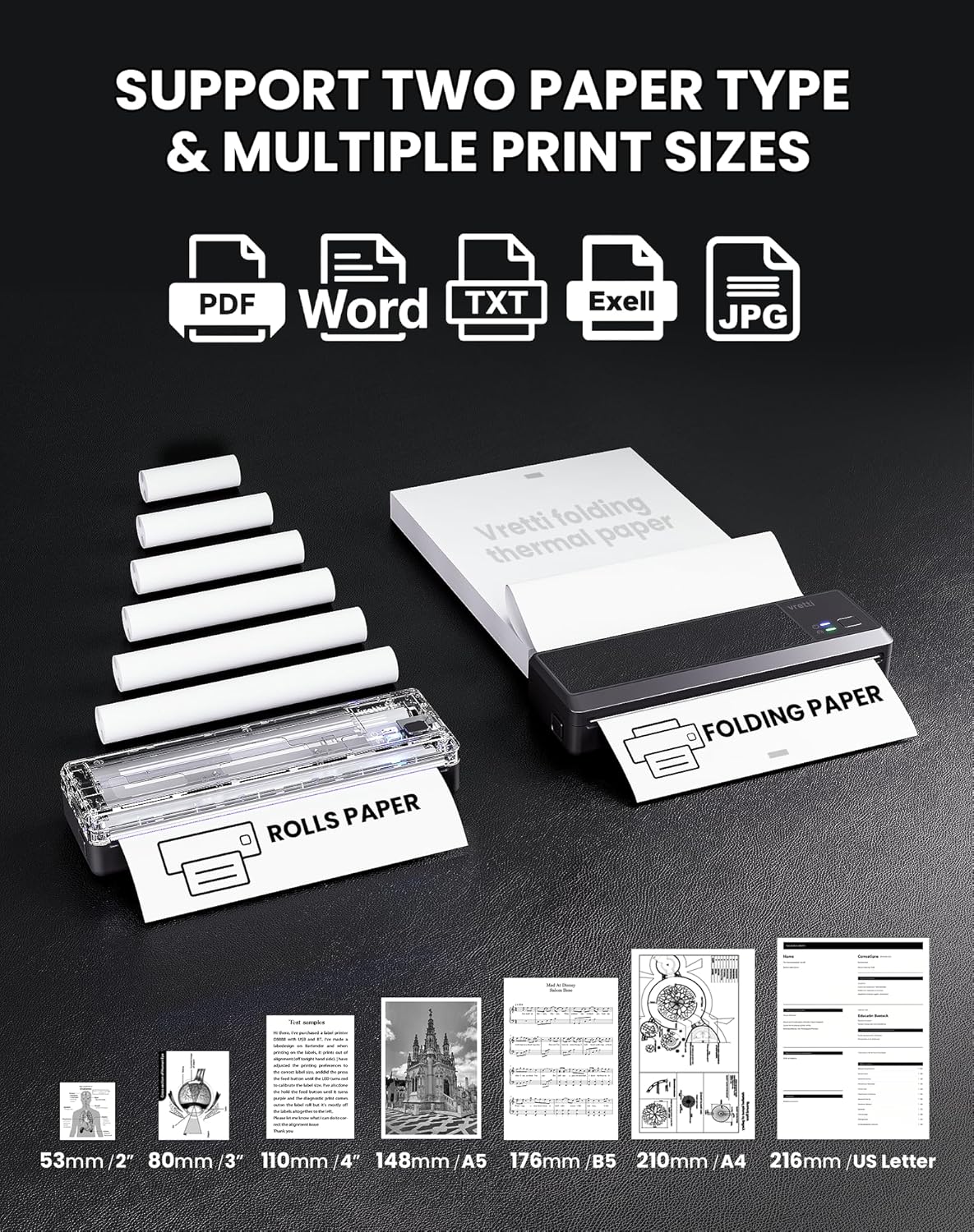 vretti P83 Mobile Printer A4, Portable Thermal Printer A4 for Travel, Bluetooth Connection for Smartphones, Compatible with Android/iOS, Travel Printer for Home, Learning – Bild 7