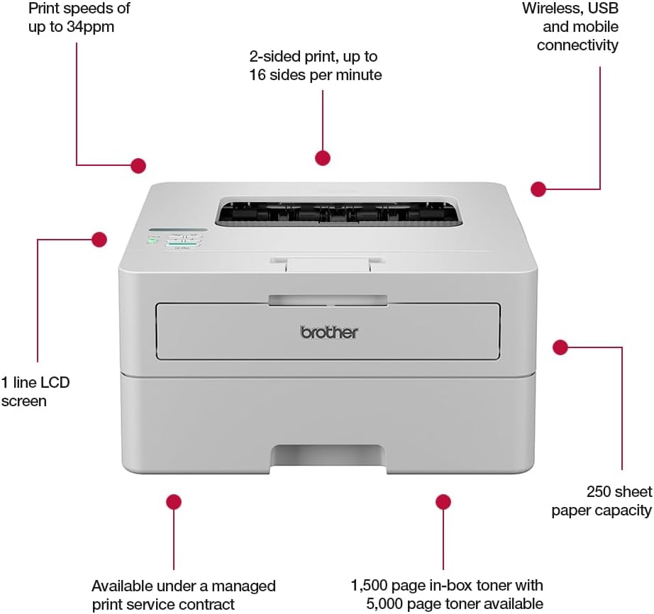 Brother HL-L2865DW Single Function A4 Hi-Speed USB 2.0 Wireless Laser Printer – Bild 2