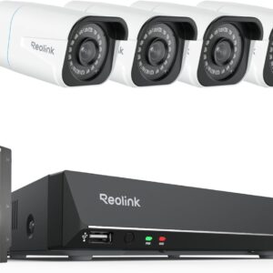 Reolink 8-Channel 4K Outdoor Surveillance Camera Kit, with 4 x 8 MP PoE IP Cameras, 2TB HDD, NVR, for 24/7 Video Recording Indoors/Outdoors, Person and Vehicle Detection, IP66, RLK8-800B4-A