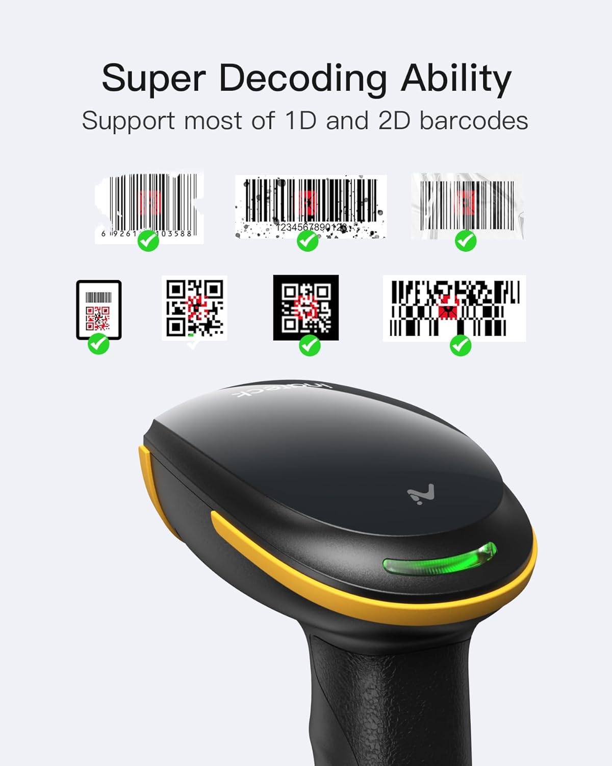Inateck Bluetooth Barcode Scanner 2D, Wireless 2D QR Code Scanner with 2600 mAh Battery and Intelligent Charging Station, Handheld Scanner Supports AI, APP, SDK, BCST-36 – Bild 2