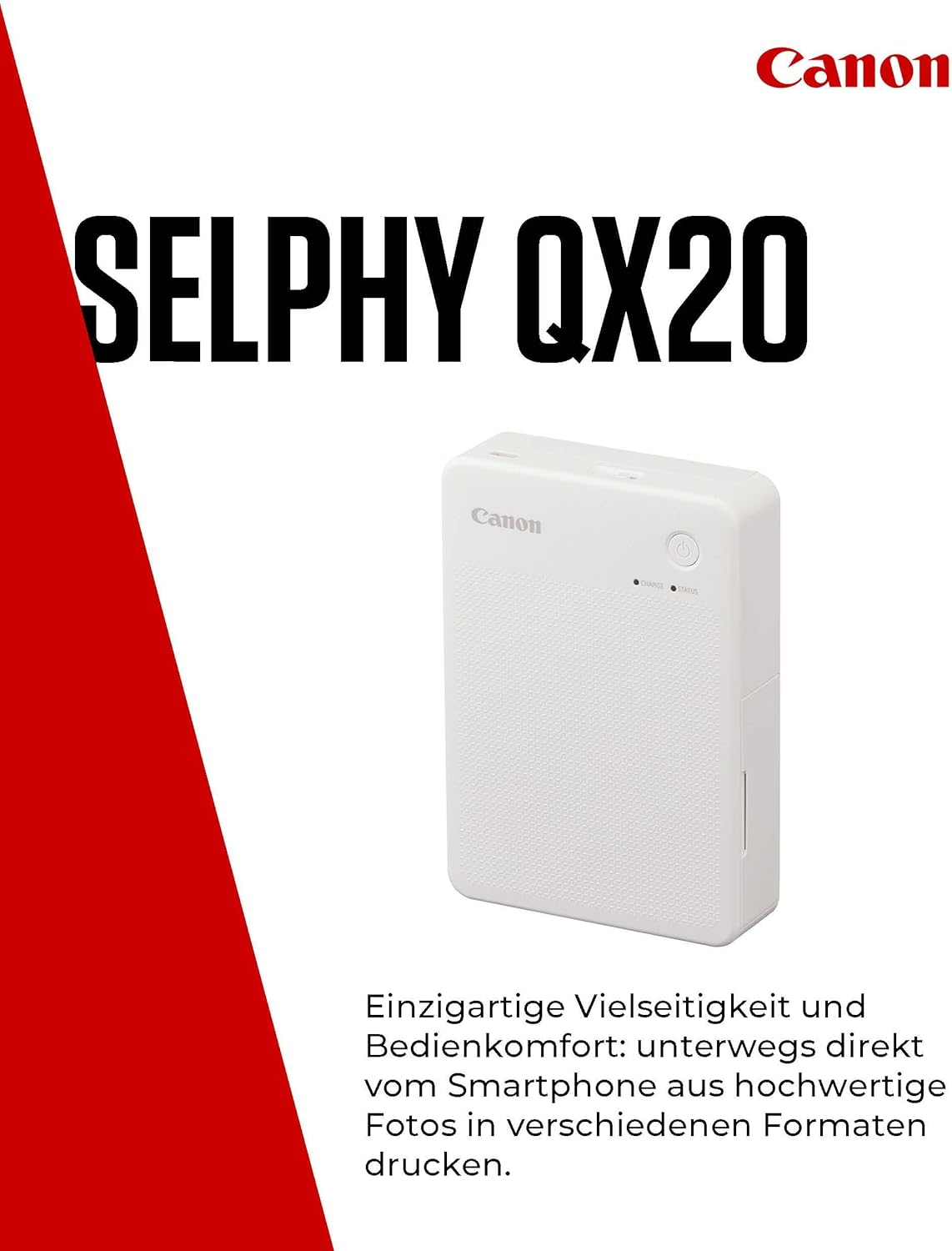 Canon SELPHY QX20 Mobile Photo Printer - Print Directly from Smartphone via Wi-Fi. Dye Sublimation Printing, 2 Sizes Sticker Paper and Charging via USB-C - White (Without Colour/Paper) – Bild 2