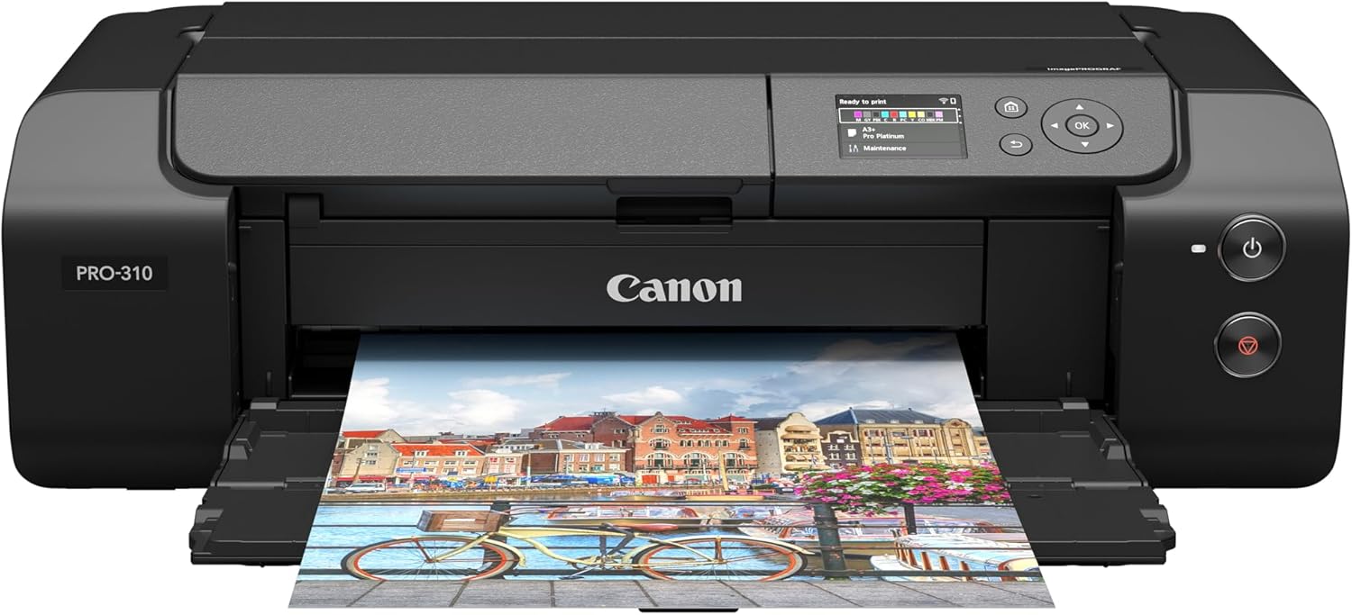 Canon imagePROGRAF PRO-310 A3+ Printer Colour Inkjet Printer Photo Printer (DIN A4, A3+, 4800 x 2400 DPI, 7.5 cm LCD, Wi-Fi, LAN, USB, AirPrint, Print App, 10 Separate Ink Tanks), Black