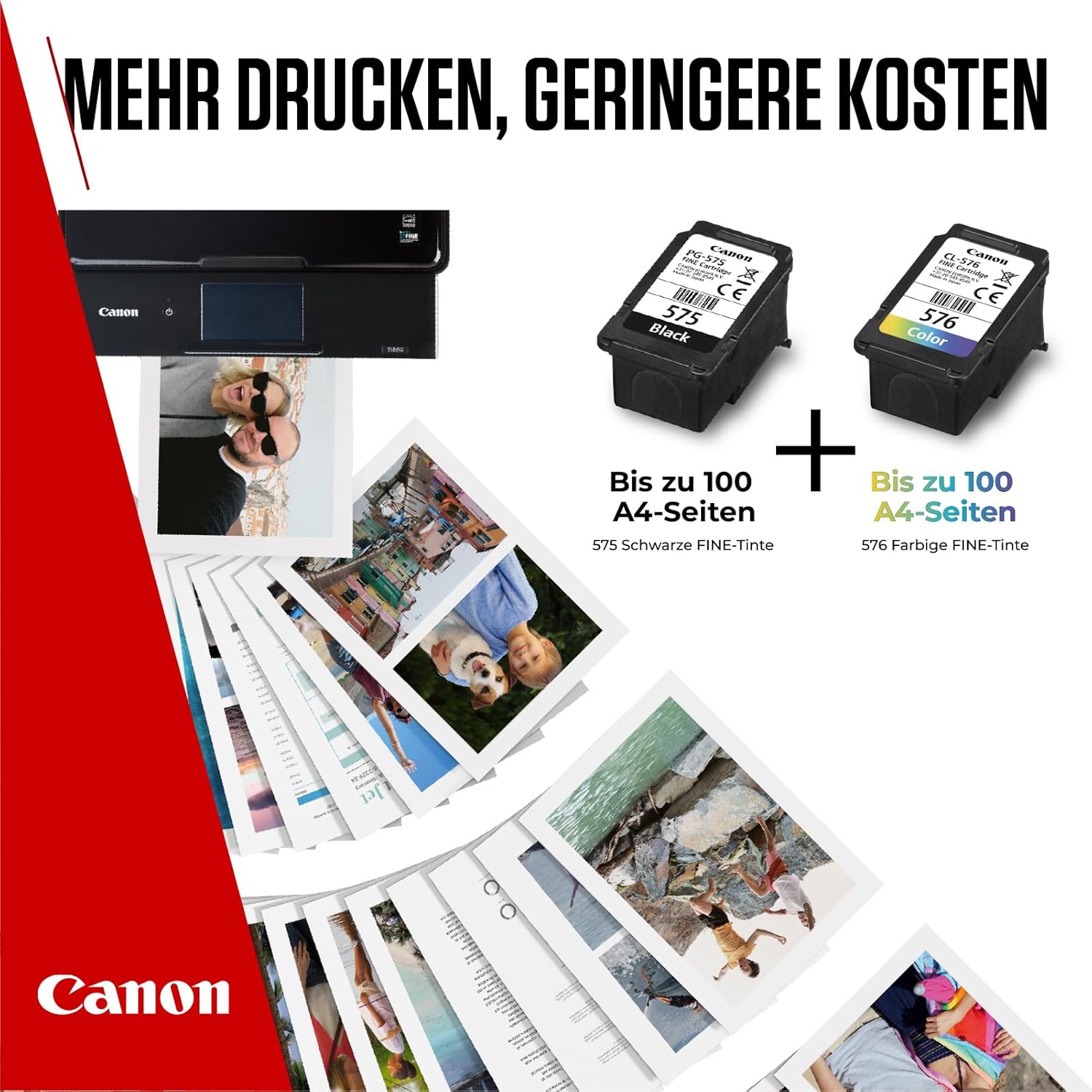 Canon PG-575 / CL-576 Genuine Ink Cartridges, Pack of 2 (1 x Black, 1 x Colour); Includes 50 sheets of 4x6 Canon Photo Paper - Cardboard Multipack – Bild 5