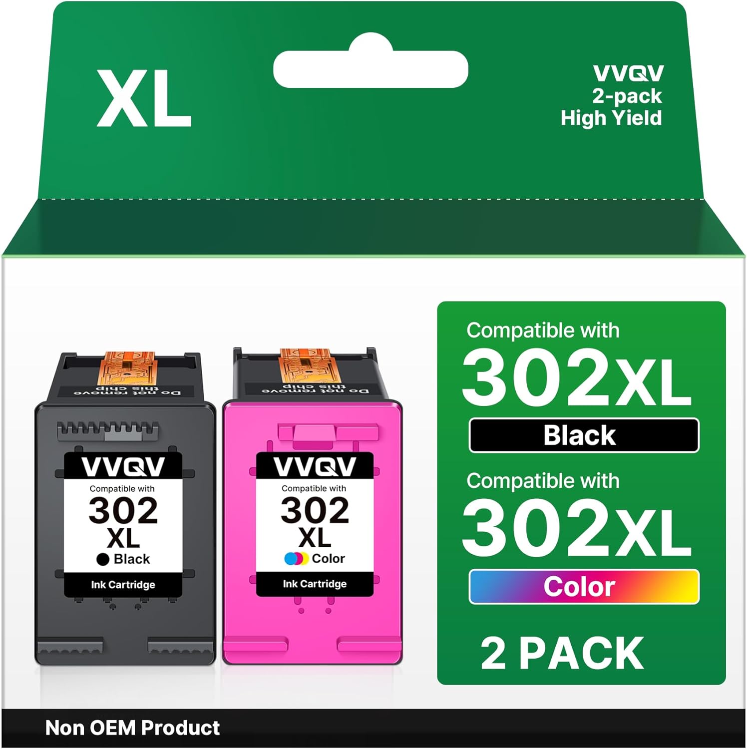 VVQV 302 Printer Cartridges XL Multipack, Replacement for HP 302 Printer Cartridges Black and Colour for HP Envy 4525, 4520, 4522, 4523, 4524 Officejet 3830, 3831, 3833 Deskjet 3630, 3636, 3638, 1110