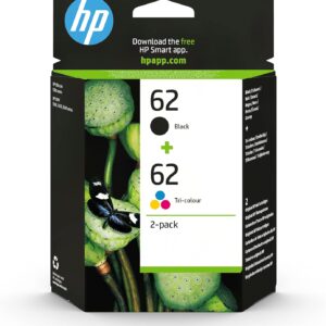 HP 62 original printer cartridges, black + tri-color