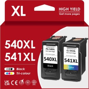 Printer Cartridges 540 541 XL, PG 540 CL 541XL Black Colour Replacement for Original Canon Printer Cartridges 540 541XL Multipack for Canon Pixma MG3650S MG3650 MG3600 MG2250sTS5150 TS5100 TS5151 MG3150 MX3150 MX3 95