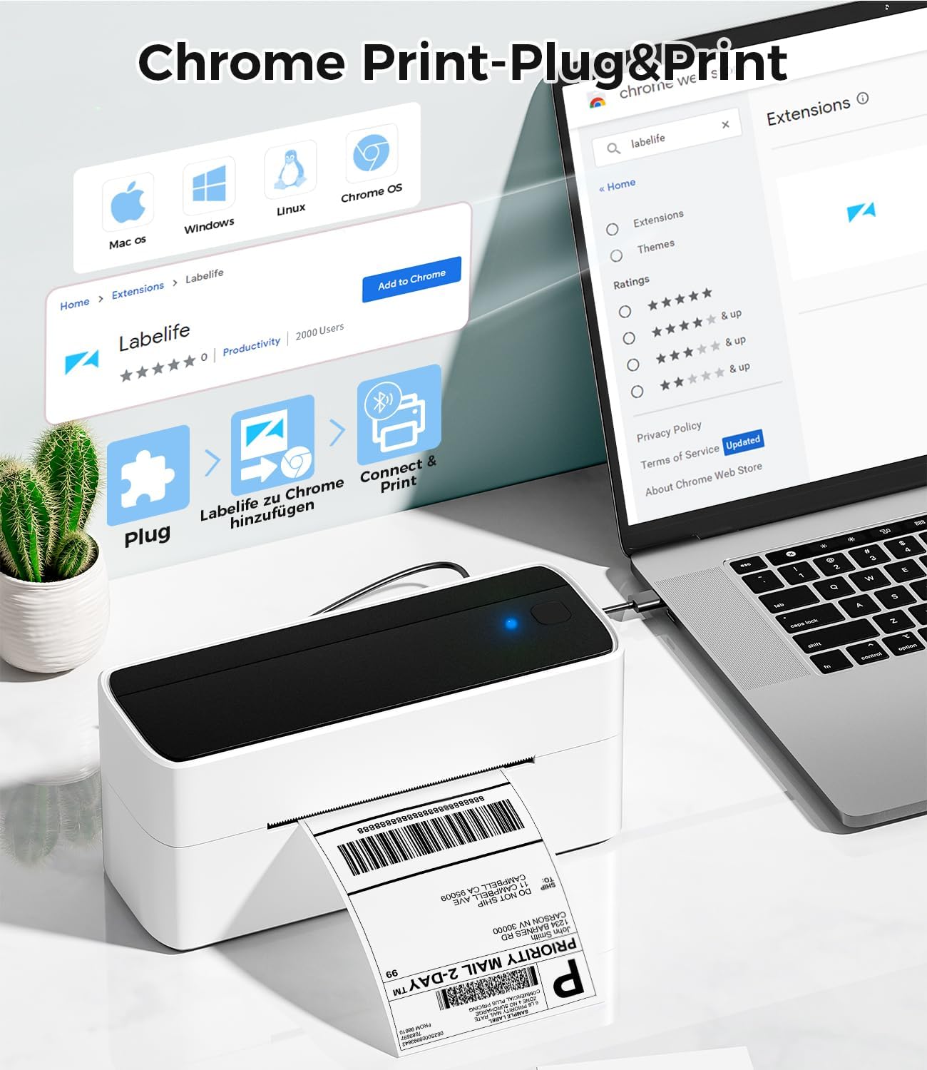 Phomemo Bluetooth DHL Label Printer, Label Printer 4x6 Shipping Labels Printer, Label Printer Thermal Printer for Barcode, Amazon, Etsy, Shopify, DHL, DPD, GLS, FedEx, Without Ink, 241BT Black/White – Bild 7