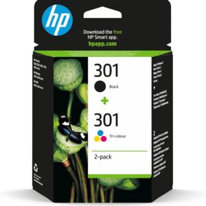 HP N9J72AE 301 original ink cartridges, black and three-color, 2 packs.