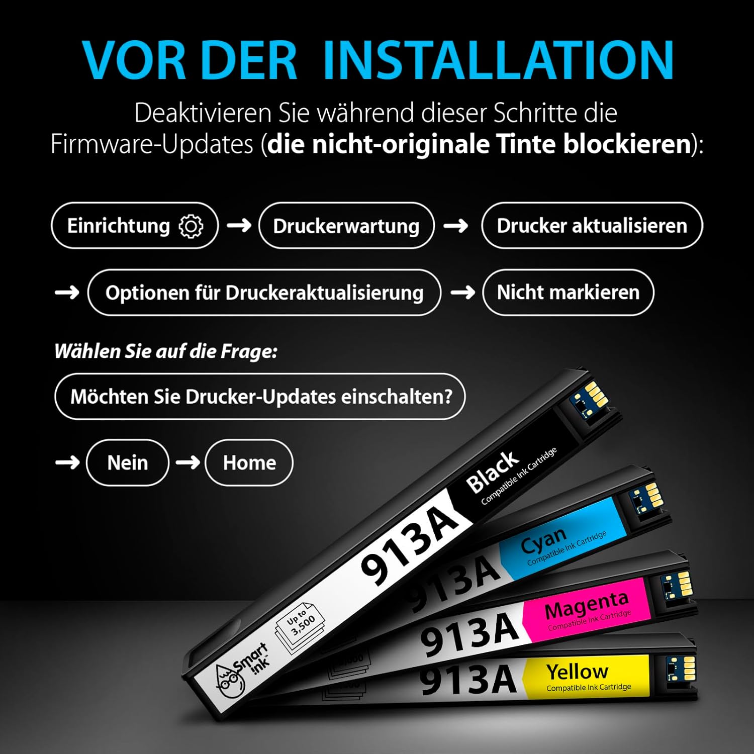 Smart Ink Compatible Printer Cartridges Compatible with HP 913A 913 A 4 Multipack (Black, Blue, Red, Yellow) Compatible with PageWide 377dw 477dw 352dw 577dw 452dw 477dn 452dn 577z 552dw P55250dw Printers – Bild 5