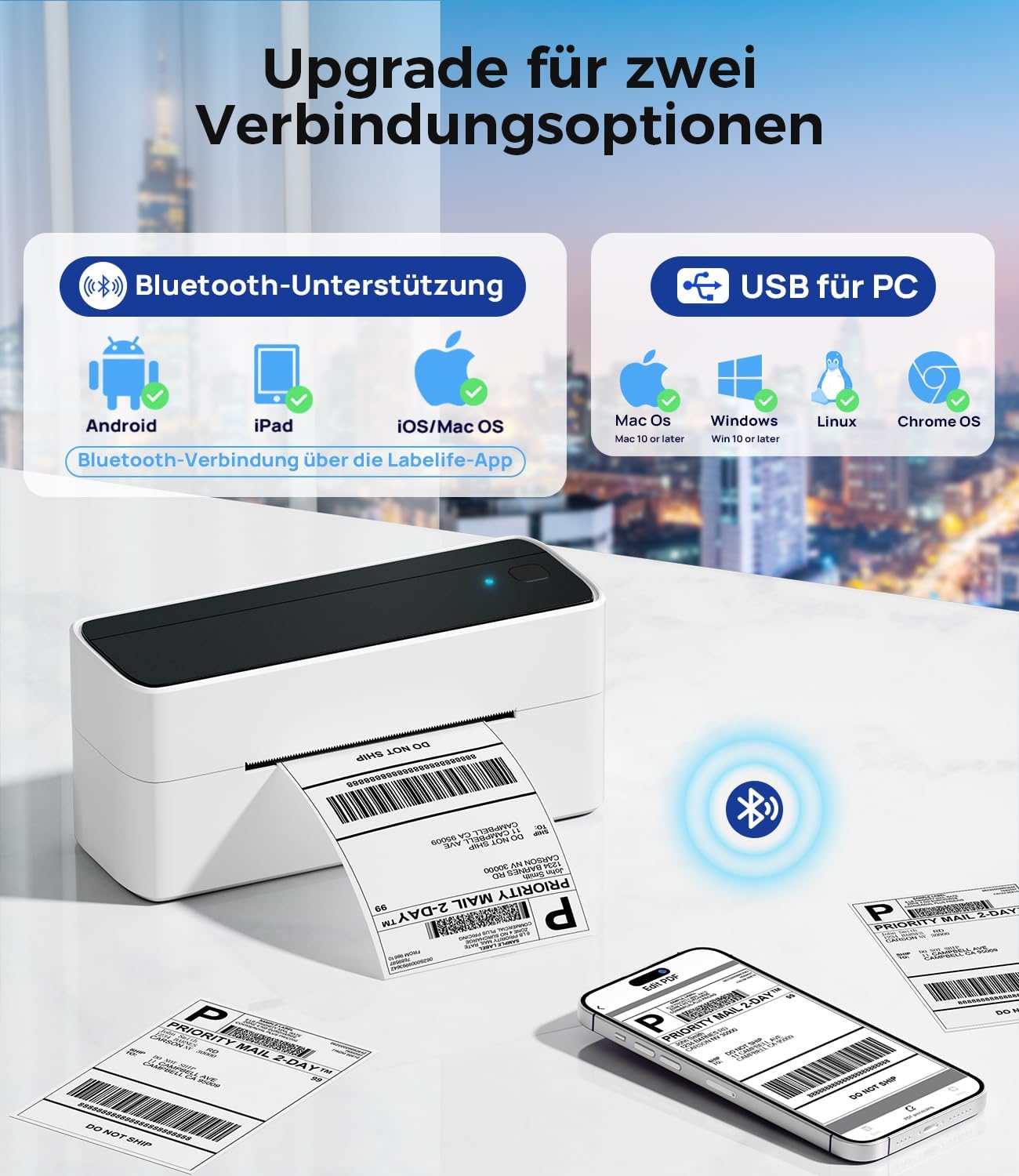 Phomemo Bluetooth DHL Label Printer, Label Printer 4x6 Shipping Labels Printer, Label Printer Thermal Printer for Barcode, Amazon, Etsy, Shopify, DHL, DPD, GLS, FedEx, Without Ink, 241BT Black/White – Bild 2