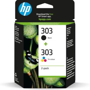 HP 303 (3YM92AE) 2x Original Printer Cartridges (1 Pack) for HP ENVY 6200, 7100, 7134, 7220e, 7221e, 7224e, 7800, 7900e Tango Printer, Black – 1x 200 Pages, Tri-Colour – 1x 165 Pages