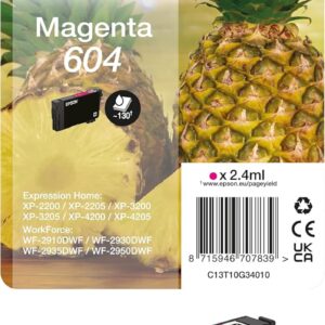 Epson Original 604 Ink Pineapple Single Pack Magenta Standard, XP-2200 XP-2205 XP-3200 XP-4205 WF2910DWF WF2930DWF WF2950DWF, ReadyPrint Flex Ink Tariffs