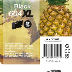 Epson Original 604XL Ink Pineapple Single Pack Black XL, XP-2200 XP-2205 XP-3200 XP-4205 WF2910DWF WF2930DWF WF2950DWF, ReadyPrint Flex Ink Tariffs