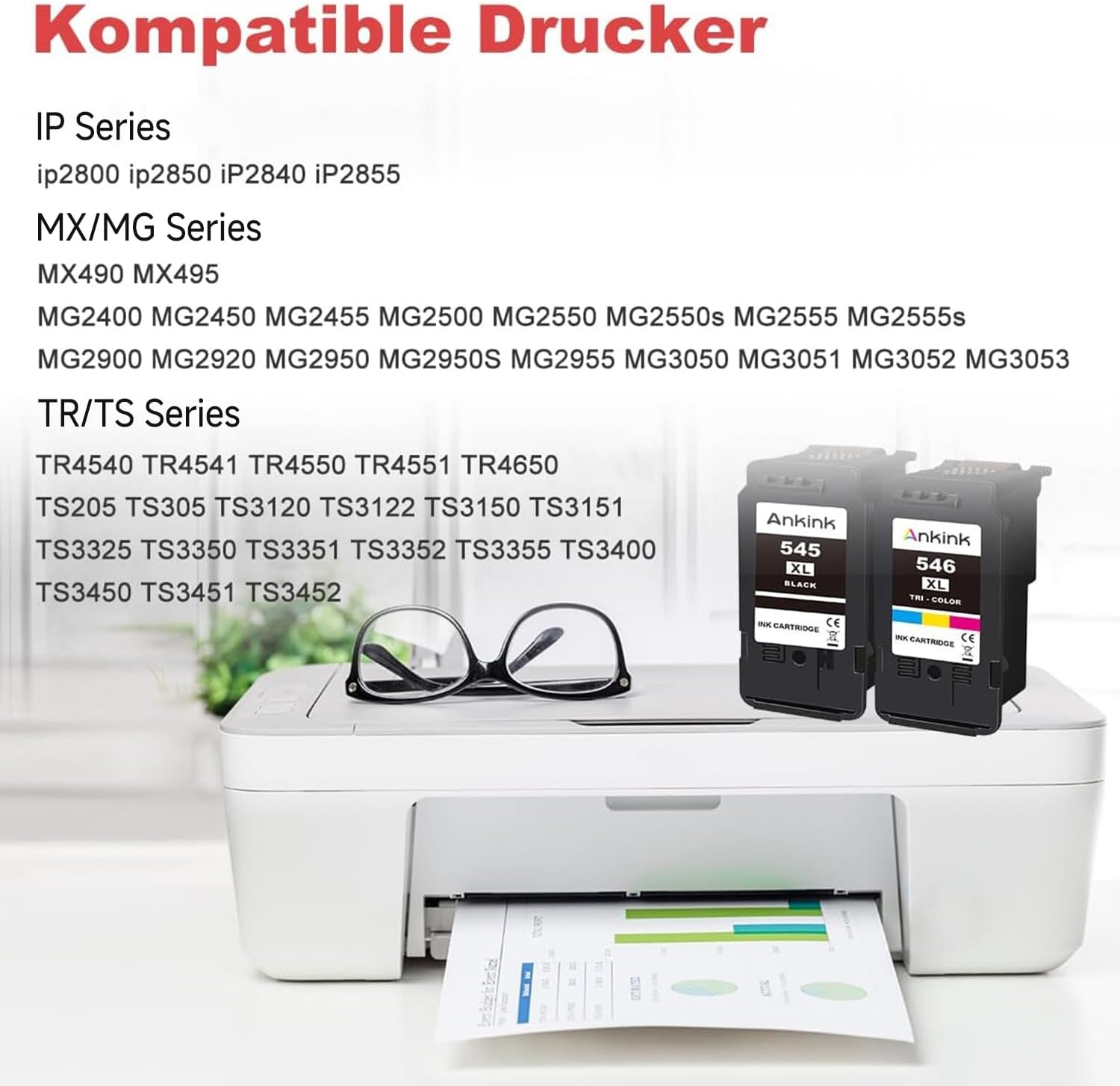 ANKINK Compatible Ink Cartridge Printer Cartridges to Replace Canon PG 545XL CL 546XL PG545 CL546 Cartridge 545 546 XL for MG2450 MG2550 MG2950 MG2550s TR4550 TR4551 TR4650 TS3350 Black Colour 2 Pack – Bild 3