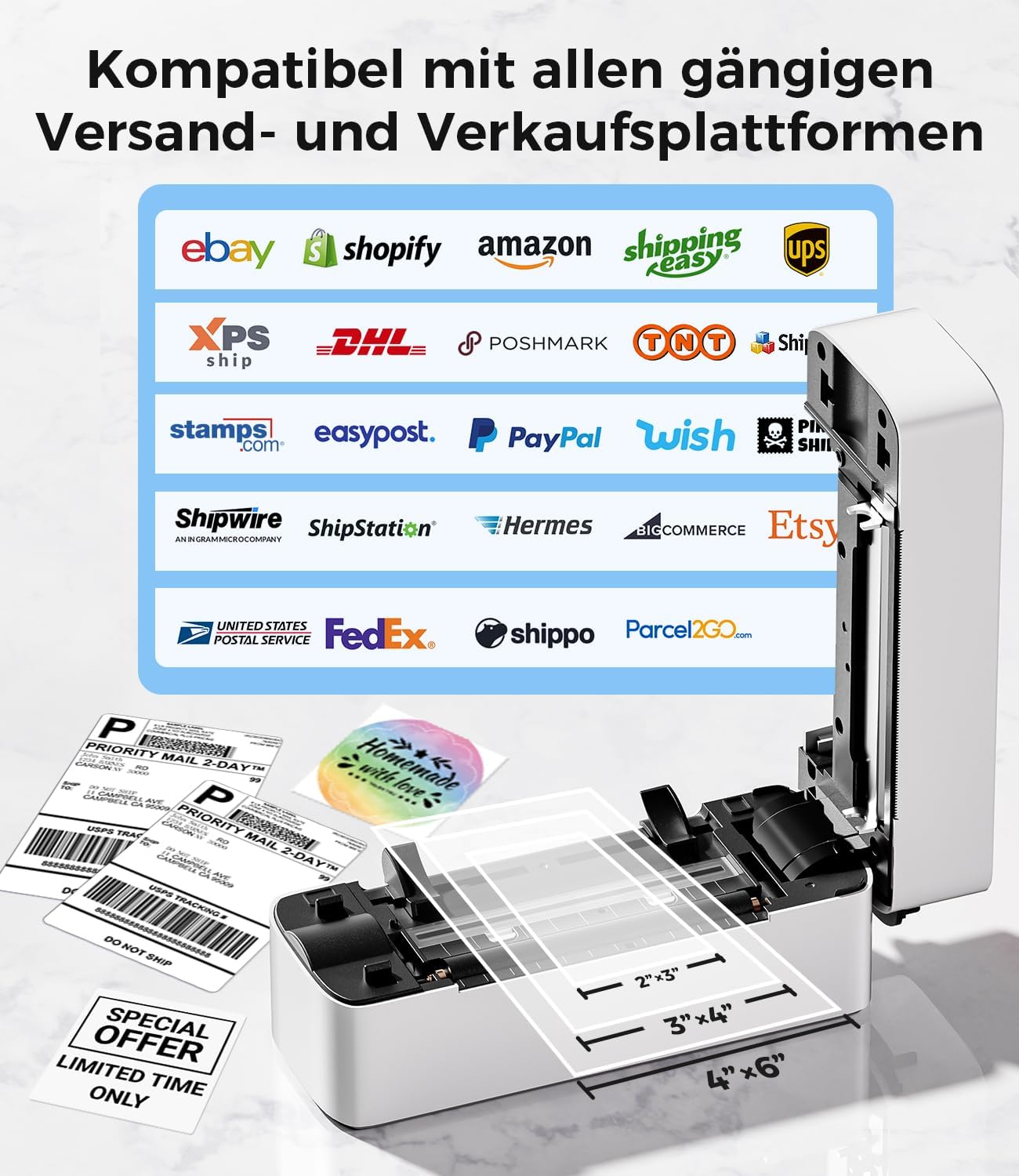 Phomemo Bluetooth DHL Label Printer, Label Printer 4x6 Shipping Labels Printer, Label Printer Thermal Printer for Barcode, Amazon, Etsy, Shopify, DHL, DPD, GLS, FedEx, Without Ink, 241BT Black/White – Bild 5