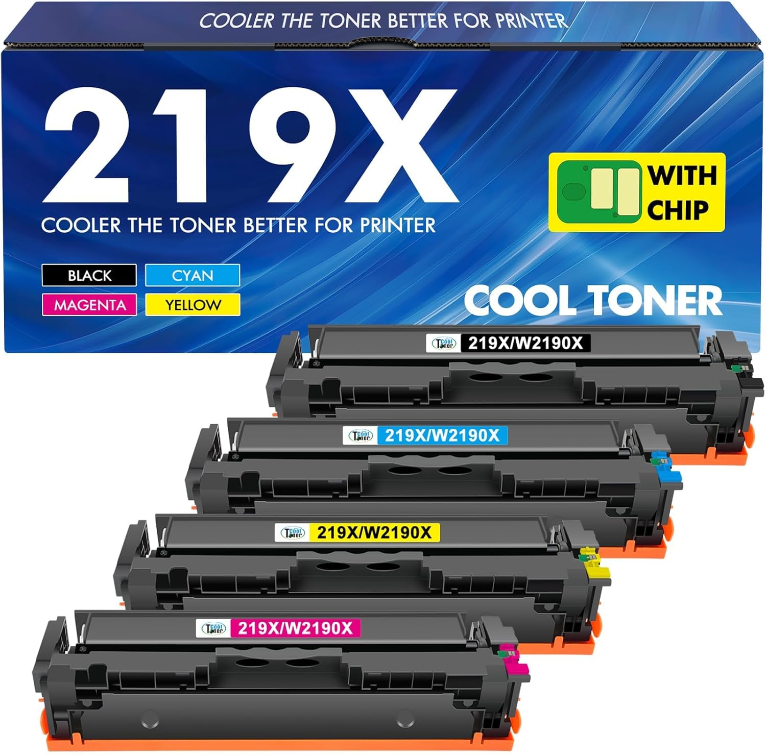 219X 219A MFP 3302FDWG Toner: With Chip Compatible Replacement for HP Color LaserJet Pro MFP 3302FDWG Toner 3302SDWG 3302FDNG 3302FDW 3302SDW 3302FDN 3202DN 3202DW 219 Black Cyan Magenta Yellow 4-Pack