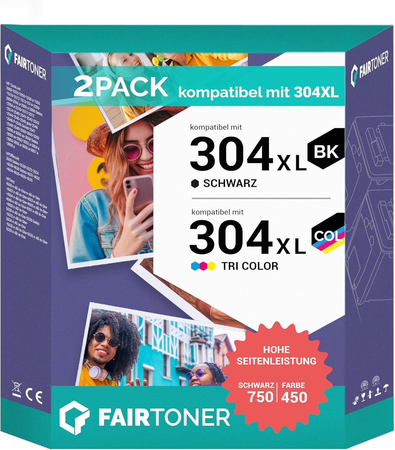 FairToner 304XL Printer Cartridges Multipack (Black + Colour) - Replacement for HP 304/304 XL - Compatible with Envy 5000 5030 5010 5020 5032 Deskjet 3750 2630 2620 2622 3720 3730 3760 – High range