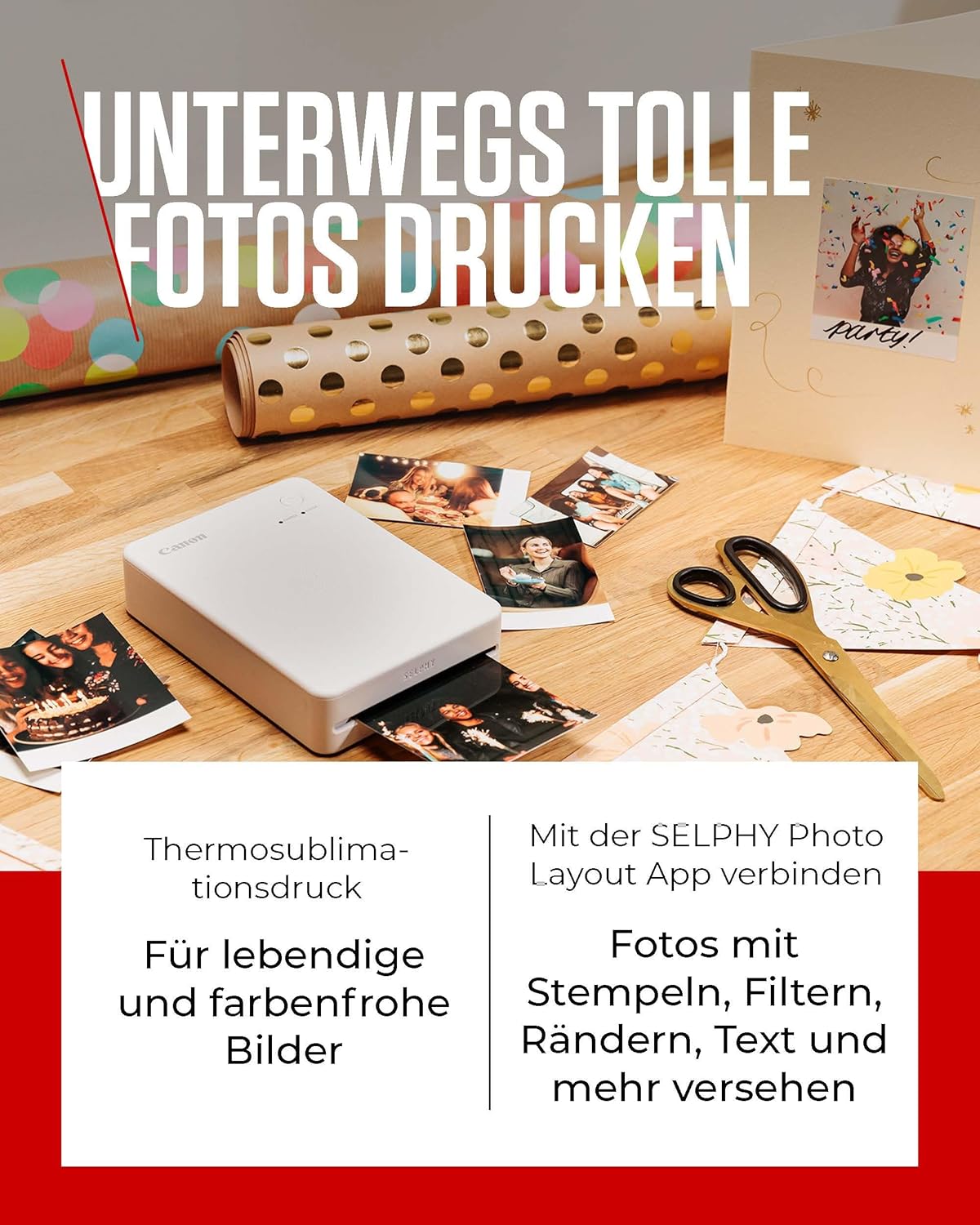 Canon SELPHY QX20 Mobile Photo Printer - Print Directly from Smartphone via Wi-Fi. Dye Sublimation Printing, 2 Sizes Sticker Paper and Charging via USB-C - White (Without Colour/Paper) – Bild 3