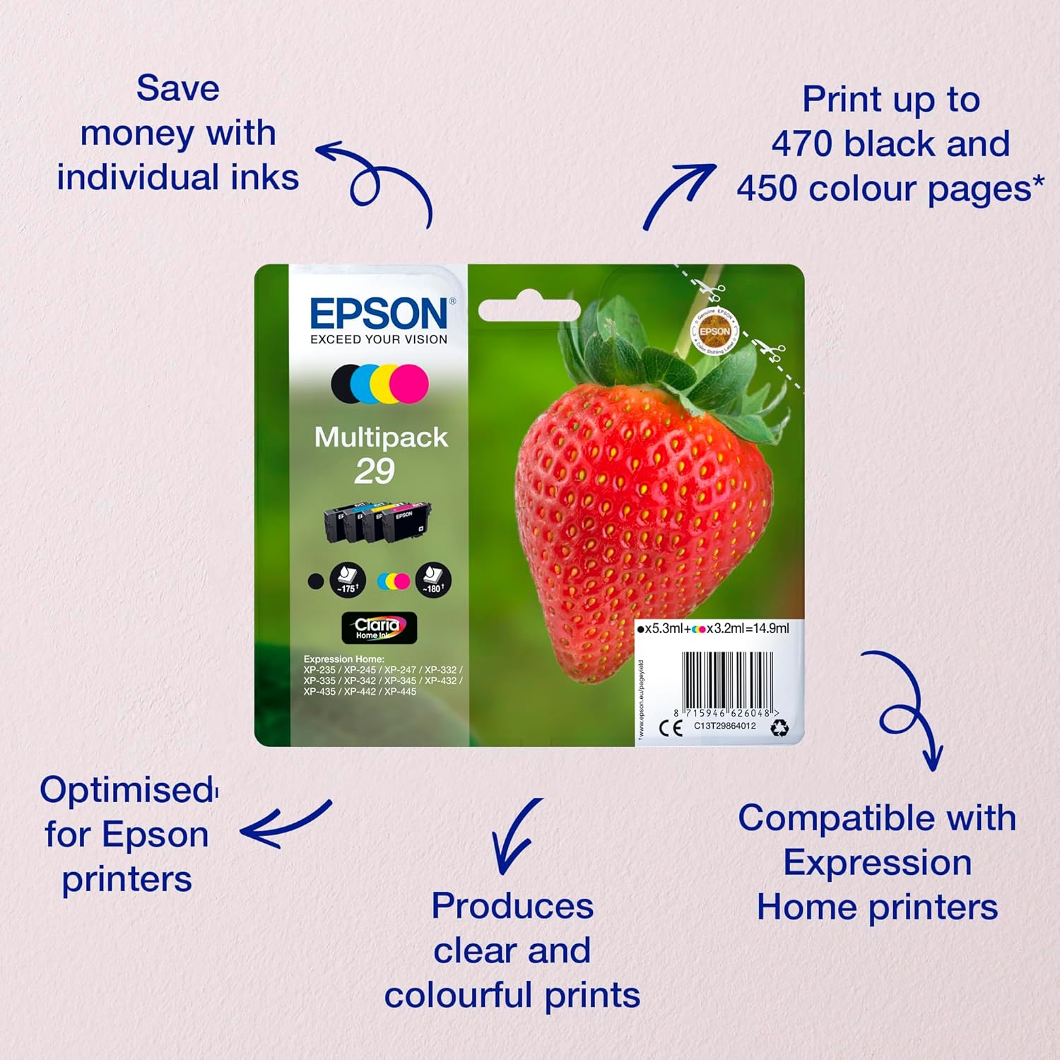 Epson Original 29 Ink Strawberry, XP-235 XP-332 XP-335 XP-432 XP-435 XP-245 XP-342 XP-345 XP-442 XP-445 XP-247 XP-257 XP-255 XP-352 XP-355 XP-452 XP-455 – Bild 2