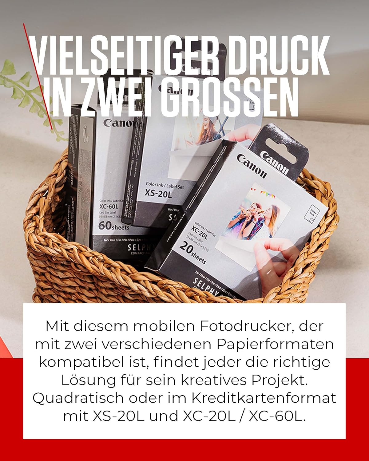 Canon SELPHY QX20 Mobile Photo Printer - Print Directly from Smartphone via Wi-Fi. Dye Sublimation Printing, 2 Sizes Sticker Paper and Charging via USB-C - White (Without Colour/Paper) – Bild 5