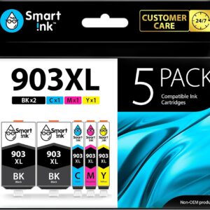 Smart Ink Compatible Printer Cartridges to Replace HP 903 XL 903XL 5 Multipack (2 Black XL & Blue Red Yellow) with Advanced Chip Technology Compatible with Officejet 6950 Officejet Pro 6960 6970