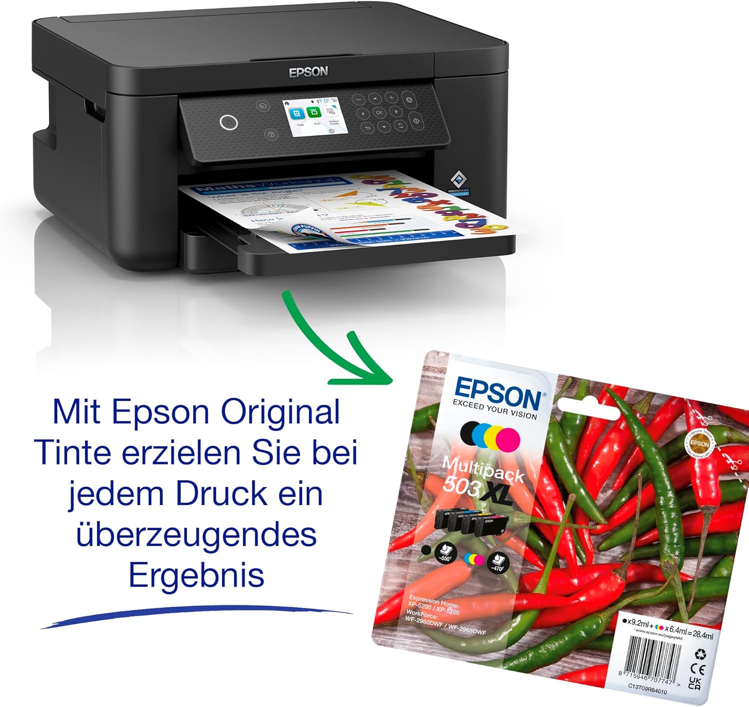 Epson Expression Home XP-5200 3-in-1 Ink Multifunction Printer, Scanner, Copier, WiFi, Duplex, Single Cartridges, Duplex, 2.4 Inch Display, DIN A4, incl. 9 Months ReadyPrint Flex Ink Rate, Black – Bild 9