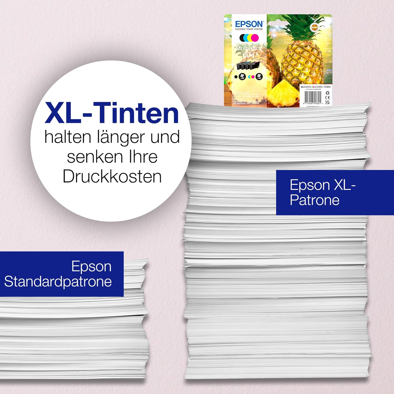 Epson Original 604XL Pineapple Multipack 4-Colour Ink Cartridges | EasyMail - Less Plastic Packaging | Black, Cyan, Magenta, Yellow | 1 x 8.9 ml, 3 x 4 ml | Original Ink for Optimal Results – Bild 3
