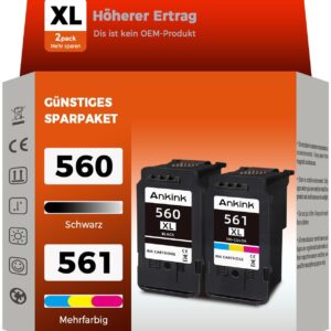 ANKINK Compatible Ink Cartridge Printer Cartridges to Replace Canon PG 560XL CL 561XL PG560 CL561 Cartridge 560 561 XL for TS5350 TS5350a TS5350i TS5351 TS5352 TS5353 TS7450 TS7451 Black Colour 2 Pack