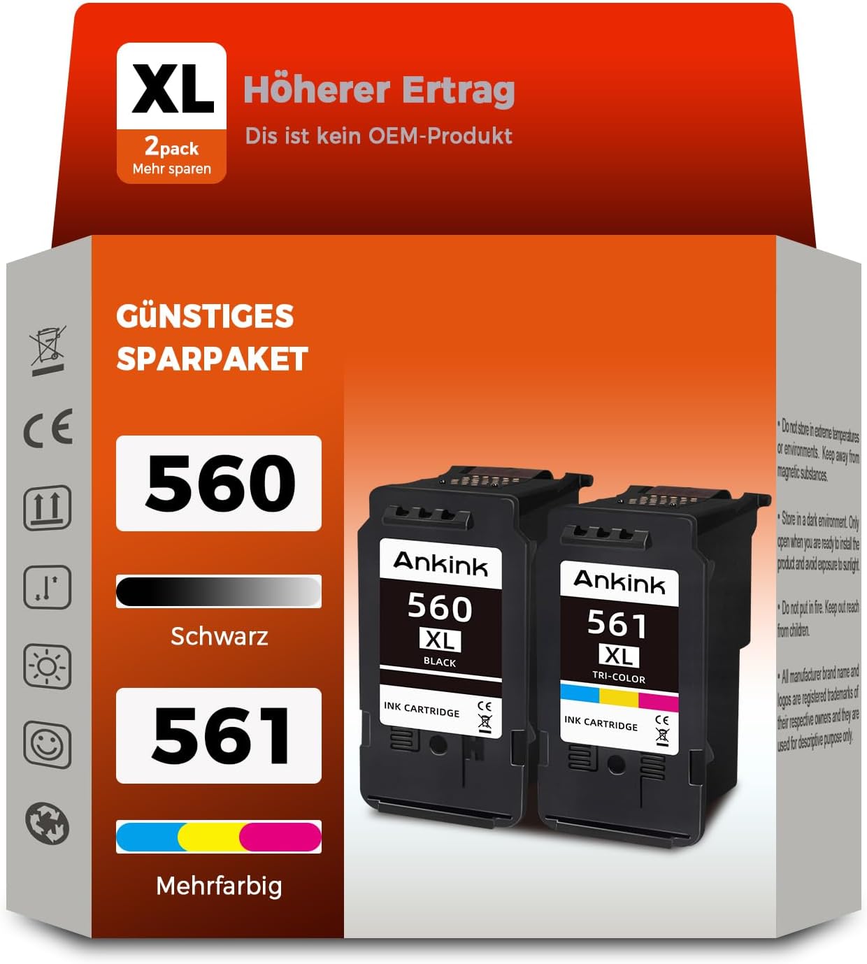 ANKINK Compatible Ink Cartridge Printer Cartridges to Replace Canon PG 560XL CL 561XL PG560 CL561 Cartridge 560 561 XL for TS5350 TS5350a TS5350i TS5351 TS5352 TS5353 TS7450 TS7451 Black Colour 2 Pack