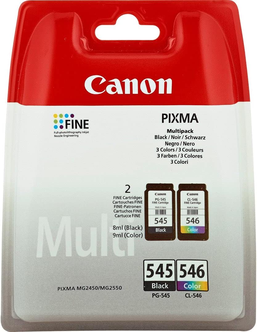 Canon 8287B005 - PG-545/CL-546 Multipack - 2 Pack - Black, Colour (Cyan, Magenta, Yellow) - Original - Ink Cartridge - for PIXMA iP2850, MG2450, MG2550, MG2950 (1)