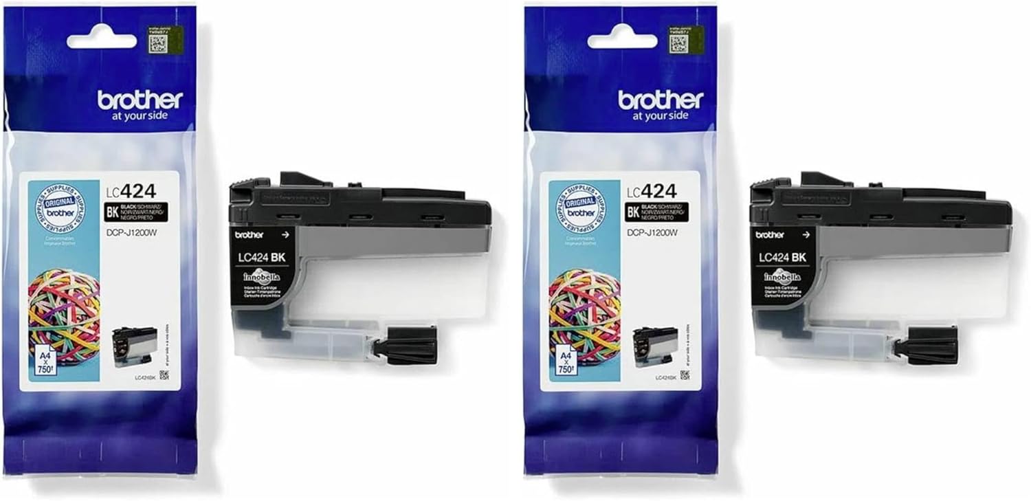 Brother Original LC-424BK Black Ink Cartridge DCP-J1200DW (750 Pages According to ISO Standard 24711) LC424BK (Pack of 2)