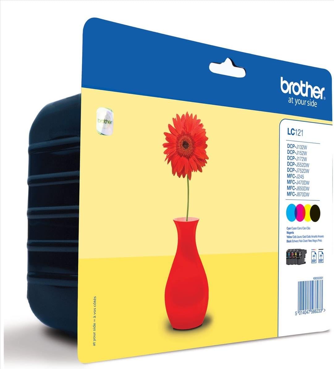Brother LC121C/LC121M/LC121Y/LC121BK Inkjet Cartridges, Multi Pack, Standard Yield, Cyan, Magenta, Yellow and Black, Brother Genuine Supplies