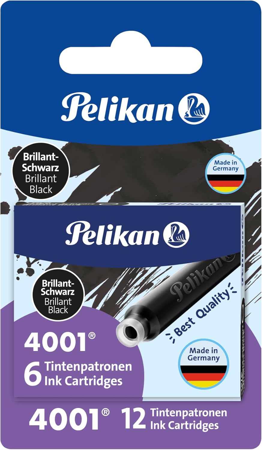 Pelikan 4001 Ink Cartridge for Fountain Pen - Brilliant Black (Pack of 12)