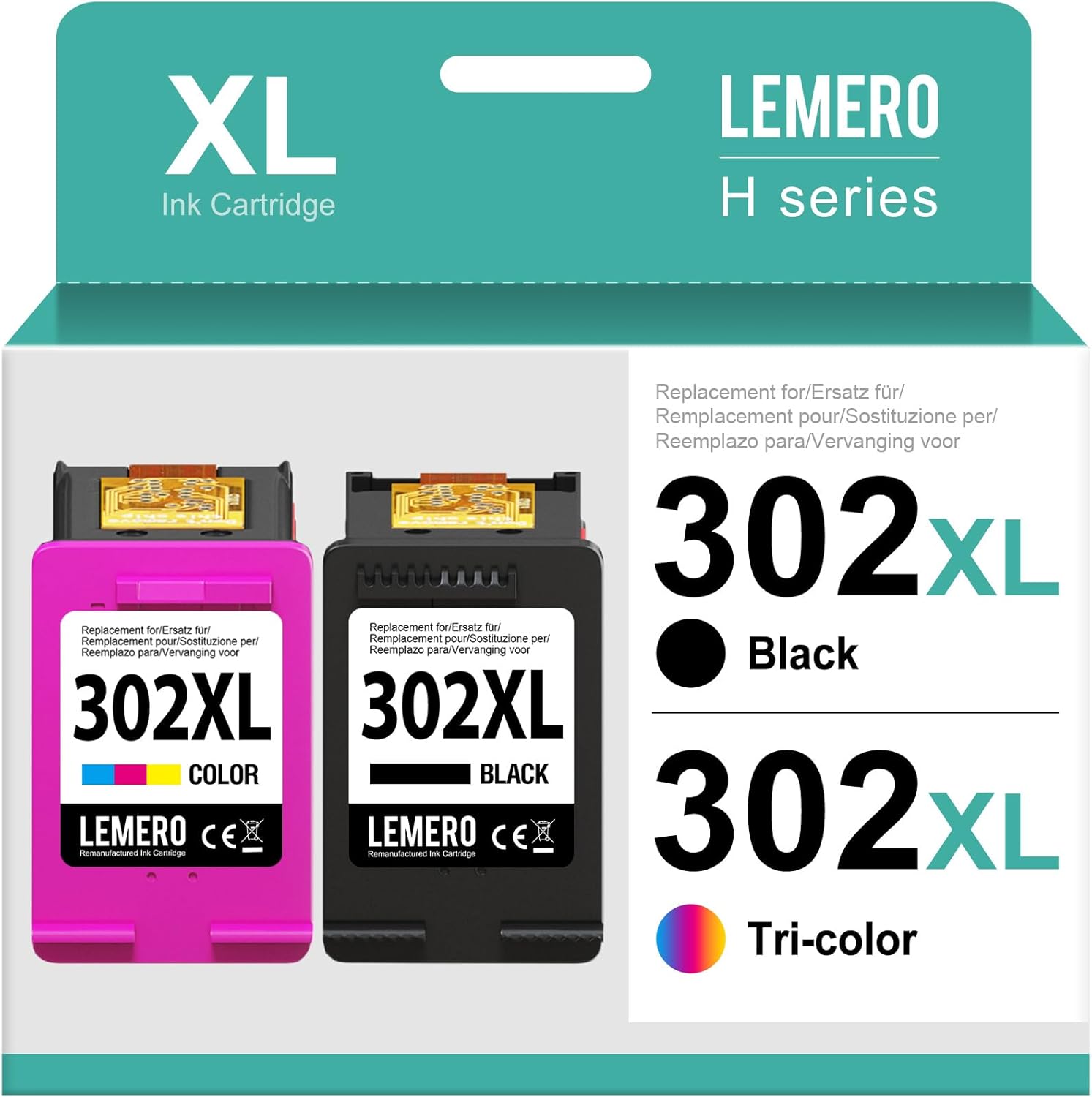 Lemero 302XL Recycled Replacement Printer Cartridges for HP 302 XL & HP Officejet 3833 / 3834 / 3830 / 3832 / 4650 / 4654 & Deskjet 3630 / 2130 / 1110 & Envy 4522 / 4524 / 4525 / 4520 Printers - Colour: Black