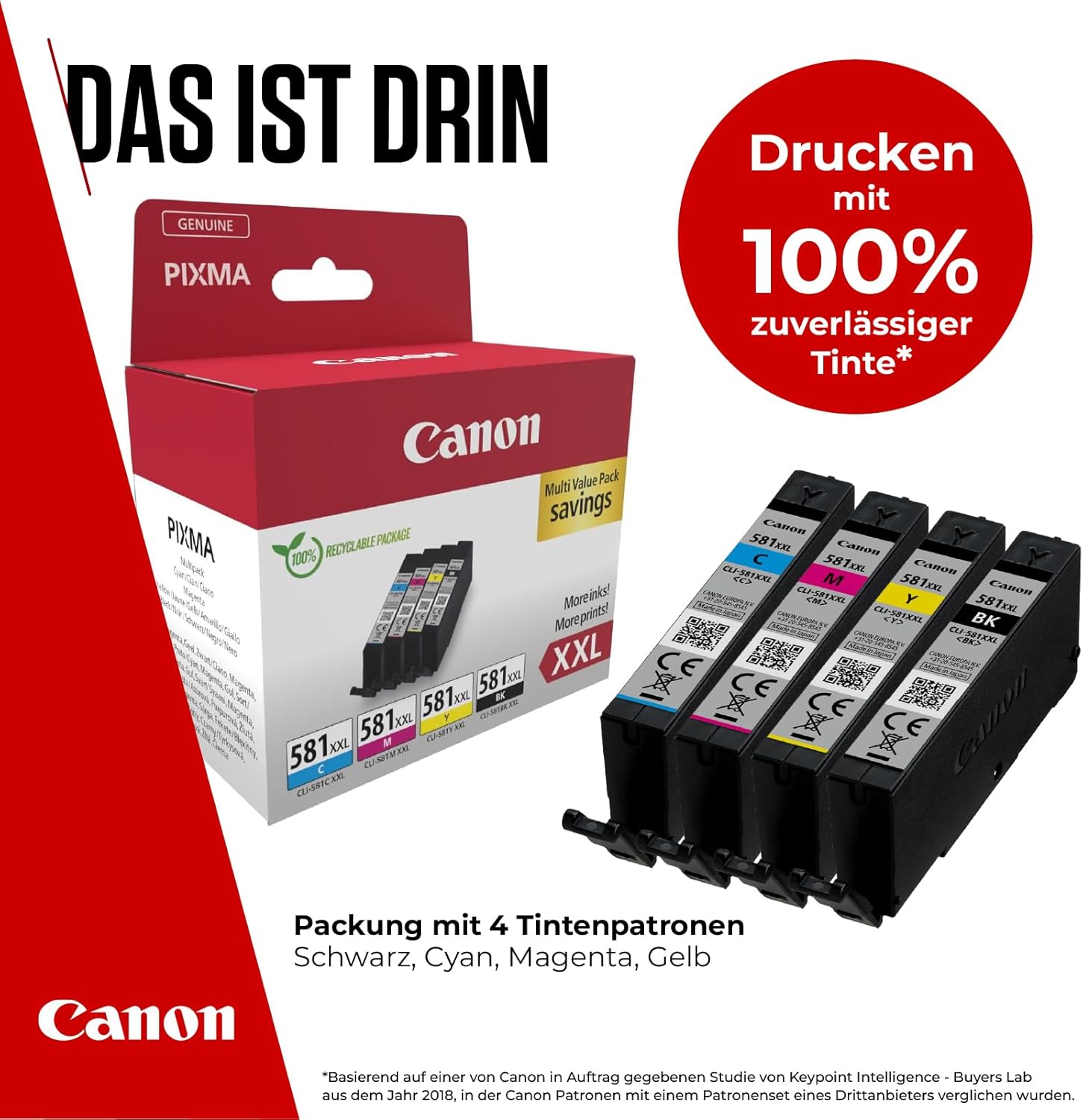 Canon CLI-581XXL High Yield Genuine Ink Cartridges, Pack of 4 (Black, Cyan, Magenta, Yellow) - Cardboard Multipack – Bild 2