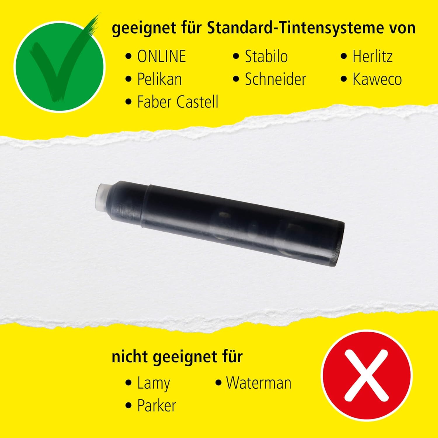 ONLINE Standard Ink Cartridges, Universal Fountain Pen Ink Compatible with All Standard Fountain Pens, Replacement Cartridges for Fountain Pen and Rollerball 6 Pack Colour Black – Bild 4