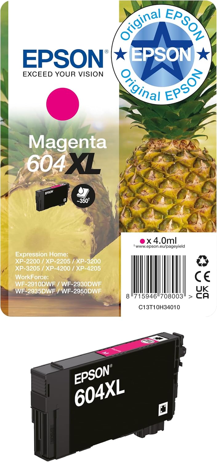 Epson Original 604XL Ink Pineapple Single Pack Magenta XL, XP-2200 XP-2205 XP-3200 XP-4205 WF2910DWF WF2930DWF WF2950DWF, ReadyPrint Flex Ink Tariffs