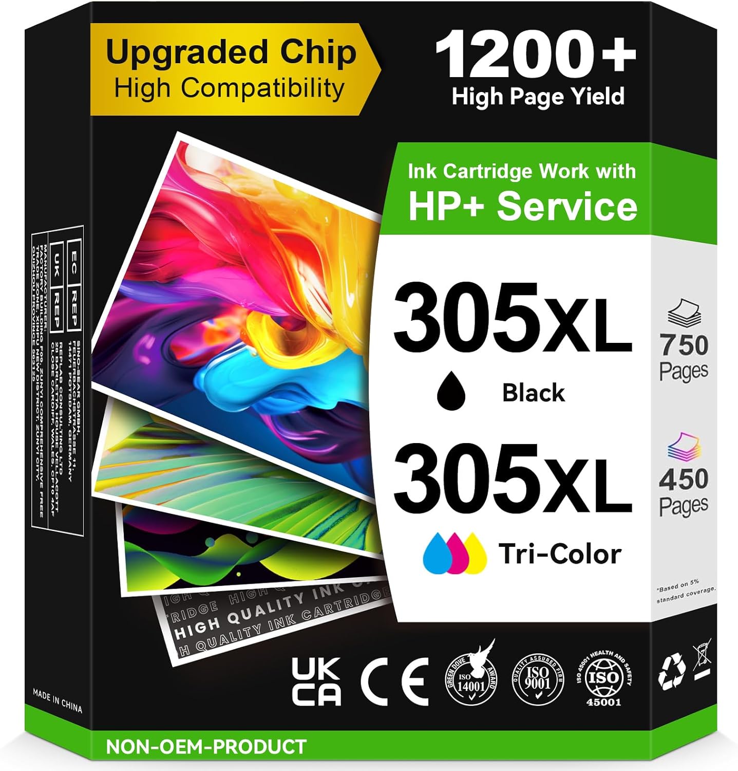 305 Printer Cartridges XL, Compatible with Original HP 305 Printer Cartridges, 305 XL Black/Colour | 750/450+ Pages for HP DeskJet 2800e 2810e 2820e 2700 2710e 2720e Plus 4100 4120 Envy 6000 6020e 6032e