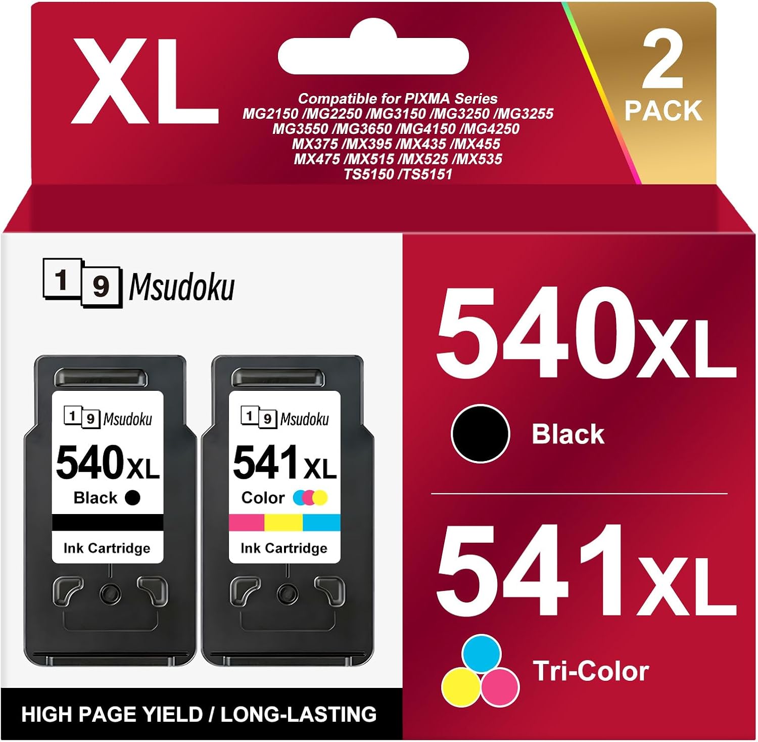 PG-540XL CL-541XL Printer Cartridges Compatible with Canon Printer Cartridges 540XL 541XL PG-540 Black CL-541 for Canon Pixma TS5150 TS5151 MG3650 MG3550 MX535 MG3150 MG3250 MG4250 (Black, Colour)