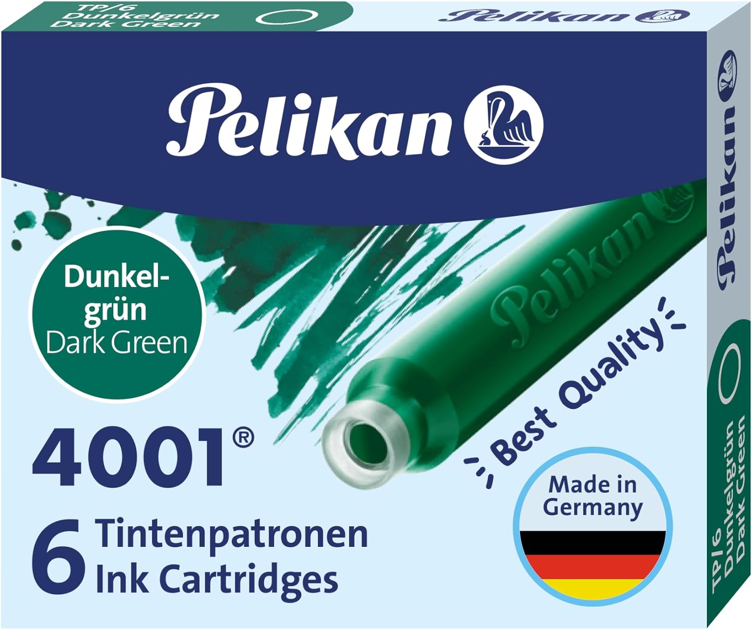 Pelikan Cartridge for 4001 TP / 6 Pelikan Fountain Pens - Green - 0PK300087 (Pack of 6)