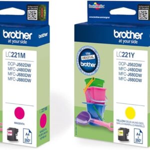 Brother LC-221 Original Ink Cartridges (Black, Yellow, Cyan, Magenta) in Value Pack (Compatible with Brother DCP-J562DW, MFC-J480DW, MFC-J680DW, MFC-J880DW)