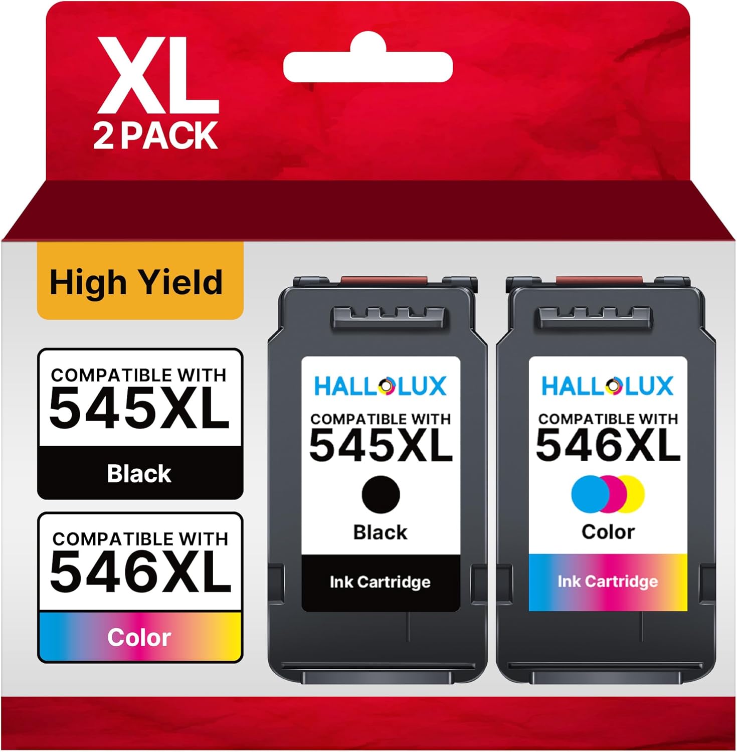 HALLOLUX PG-545XL, CL-546XL, PG545, CL546 XL Printer Cartridges for Canon 545, 546 XL, PG 545XL, CL 546XL, Pixma MX490, MX495, TR4550, TR4551, MG2550s, MG2555s, TS3150, TS3151 (1 Black, 1 Colour)